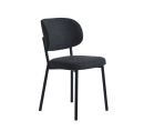 Moderner Esszimmerstuhl mit schwarzem Stoffbezug und Metallgestell, minimalistisches Design, ergonomisch geformt.