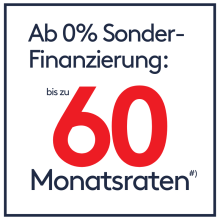 Grafik mit Text „Ab 0 % Sonder-Finanzierung: bis zu 60 Monatsraten“ in Schwarz und Rot auf weissem Hintergrund. Grafik mit Text „Ab 0 % Sonder-Finanzierung: bis zu 60 Monatsraten“ in Schwarz und Rot auf weissem Hintergrund. Details siehe unten.