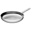 Edelstahlpfanne mit Griff, glänzend, ideal zum Braten und Kochen in der modernen Küche.