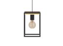 Moderne Hängelampe mit schwarzem, rechteckigem Metallrahmen und sichtbarer Glühbirne im Industrial-Design.