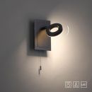 Moderne LED-Wandleuchte in Schwarz, schwenkbar, mit Zugschalter, energiesparend, IP44, für Innenräume.