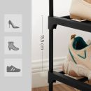 Schuhregal aus schwarzem Kunststoff mit 15,5 cm Fachhöhe, geeignet für Sneaker, Stiefel und High Heels.