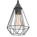 Moderne Hängelampe mit geometrischem Metallrahmen und sichtbarer LED-Glühbirne im Industrial Design.