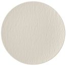 Runde, beige Keramikfliese mit feiner Struktur, natürliche Steinoptik, modernes Fliesendesign, Nahaufnahme.