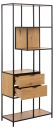 Regal Seaford Wildeiche 77 x 185 cm Modernes Regal aus Holz und Metall mit offenen Fächern und zwei Schubladen, ideal für Wohnzimmer-Aufbewahrung.