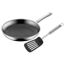 Edelstahl-Bratpfanne mit Antihaftbeschichtung und Pfannenwender, Küchenzubehör für gesundes Braten.