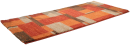 Bunter Teppichläufer mit geometrischem Muster in Orange, Braun und Beige, rechteckig, moderne Wohnraumdekoration.