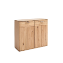 Moderne Kommode aus Eiche mit zwei Schubladen und zwei Türen, minimalistisches Design, Wohnzimmermöbel.