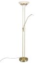 Stehende LED-Deckenfluter-Lampe aus Messing mit Leselicht, modern, energiesparend, höhenverstellbar.