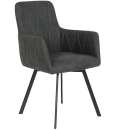 Moderner Esszimmerstuhl mit schwarzem Samtbezug, Armlehnen und Metallbeinen, stilvolles Design für Wohnzimmer.
