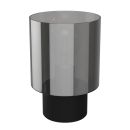 Moderne Tischlampe mit schwarzem Sockel und rauchgrauem Glaszylinder, minimalistisches Design, Wohnaccessoire.