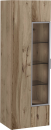 Moderner Hochschrank aus Holz mit Glastür und vier Einlegeböden, ideal für Wohnzimmer oder Küche.