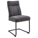 Moderner Schwingstuhl mit grauem Stoffbezug und schwarzem Metallgestell, Esszimmerstuhl, ergonomisch gepolstert.