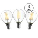 LED-Glühbirne mit E14-Sockel, klar, energieeffizient, moderne Filament-Technologie, isoliert auf weißem Hintergrund