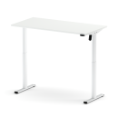 Höhenverstellbarer Schreibtisch in Weiß, modernes Design, ideal für ergonomisches Arbeiten im Homeoffice.