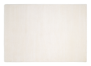 Rechteckiger, cremeweißer Teppich aus weichem Material, minimalistisches Design, ideal für modernes Wohnzimmer.