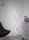 Moderne LED-Stehlampe mit geschwungenem Design leuchtet in minimalistisch eingerichteter Wohnzimmerecke.
