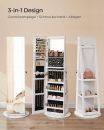 Weißer 3-in-1 Schmuckschrank mit Ganzkörperspiegel, Ablagen und Schmuckaufbewahrung, modern im Schlafzimmer.