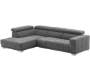Graues Ecksofa mit verstellbaren Kopfstützen, moderner Polsterung und Metallfüßen für Wohnzimmer-Einrichtung.
