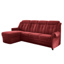 Rote Eckcouch mit weichem Stoffbezug, moderner Polsterung und bequemer Liegefläche, Wohnzimmermöbel.