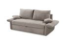 Beiges Schlafsofa mit zwei Rückenkissen und Armlehnen, modernes Design, gemütliche Polsterung, freigestellt.
