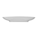 Weißer, ovaler Porzellanteller auf weißem Hintergrund, schlichtes Design, ideal für modernes Geschirr.