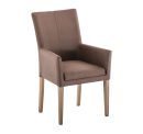Brauner Polsterstuhl mit Armlehnen und Holzbeinen, moderner Esszimmerstuhl für Wohnzimmer oder Büro.