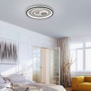 Moderne LED-Deckenleuchte im Schlafzimmer mit weißer Decke, Tageslicht und stilvoller Einrichtung.