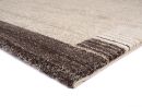 Webteppich Castle Stripe Beige-Braun 65 x 130 cm Beiger Teppich mit braunem Rand und dezentem Streifenmuster, moderner Wohnzimmerteppich, Nahaufnahme.