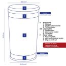 Wäschebox aus Edelstahl, 35 cm Durchmesser, 69,5 cm hoch, bis 160 kg belastbar, mit PVC-Kunstleder.