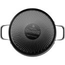 Schwarzer WMF Fusiontec Kochtopf mit Edelstahlgriffen, induktionsgeeignet, Made in Germany, Draufsicht.