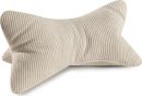 Beiges Nackenkissen aus weichem Cordstoff, ergonomisch geformt, ideal für entspanntes Liegen und Schlafen.