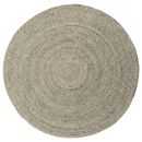 Runder, handgewebter Teppich aus Naturfasern in Beige, modernes Wohnaccessoire für Wohnzimmer oder Schlafzimmer.
