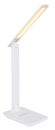Moderne, weiße LED-Schreibtischlampe mit verstellbarem Arm und Touch-Bedienfeld für energiesparende Beleuchtung.