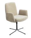 Beiger, moderner Drehstuhl mit Armlehnen und schwarzem Metallfuß, ideal für Büro oder Wohnzimmer.