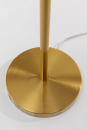 Goldene Lampenfuß aus Metall mit rundem Sockel, moderner Stil, Stromkabel sichtbar, auf weißem Hintergrund.