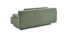 Grünes Cordsofa von hinten, modernes Design, gemütliche Polsterung, Wohnzimmermöbel auf weißem Hintergrund.