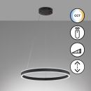 Moderne LED-Pendelleuchte rund, dimmbar, höhenverstellbar, Farbtemperatur einstellbar, Fernbedienung.