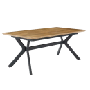 Moderner Esstisch mit rechteckiger Holzplatte und schwarzem Metallgestell, ideal für Esszimmer oder Küche.