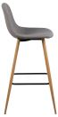 Moderner Barhocker mit grauer Stoffpolsterung und Holzbeinen, seitliche Ansicht, minimalistisches Design.