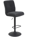 Moderner, hu00f6henverstellbarer Barhocker mit schwarzem Cordbezug, gepolsterter Sitzflu00e4che und Metallfuu00df.