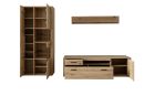 Wohnwand aus Eiche mit Schrank, TV-Board und Wandregal, Stauraum und Fächern, modernes Design.