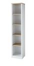 Weißes Regal mit vier Holzablagen, modern, offen, ideal als Bücherregal oder Aufbewahrungsregal im Wohnzimmer.